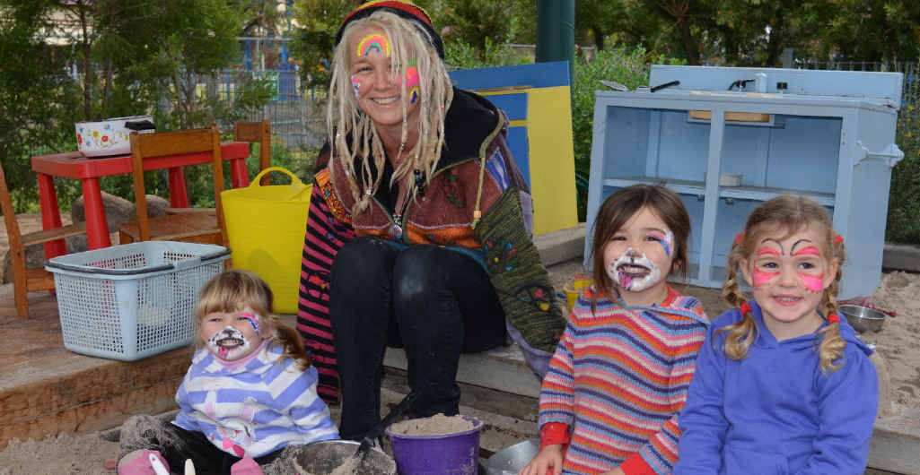 Dakota Hocking, Mel Cooke, Kezzia Tapping and Karrington King in the sand pit at C&K; Community Kindy.